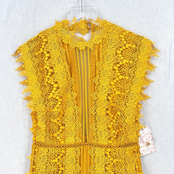 FREE PEOPLE Honey Lace Mini Dress Womens 0 Marigold Yellow Sleeveless NWT - Picture 4 of 16
